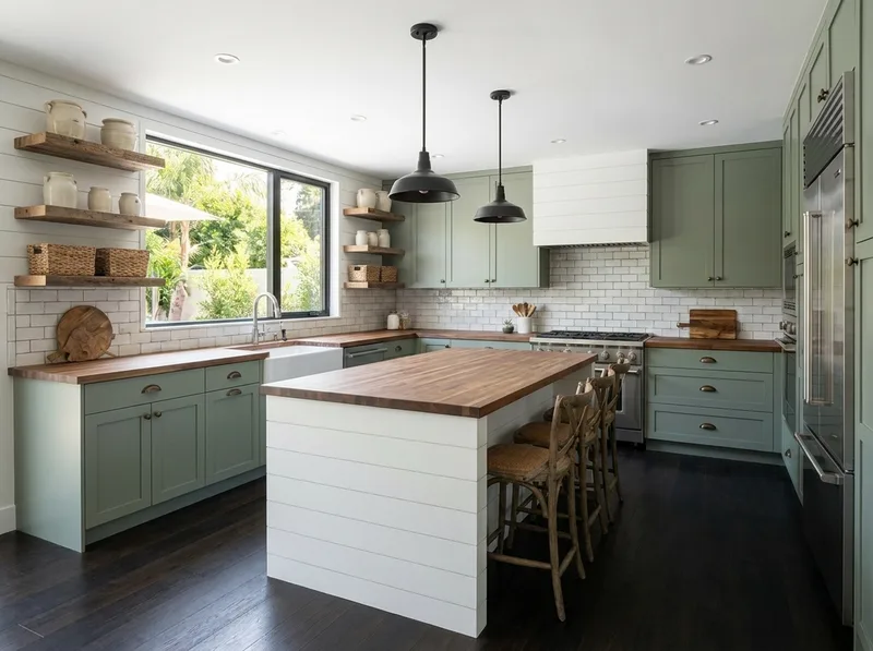 Farmhouse kitchen with apron sink, warm wood, and cozy natural textures